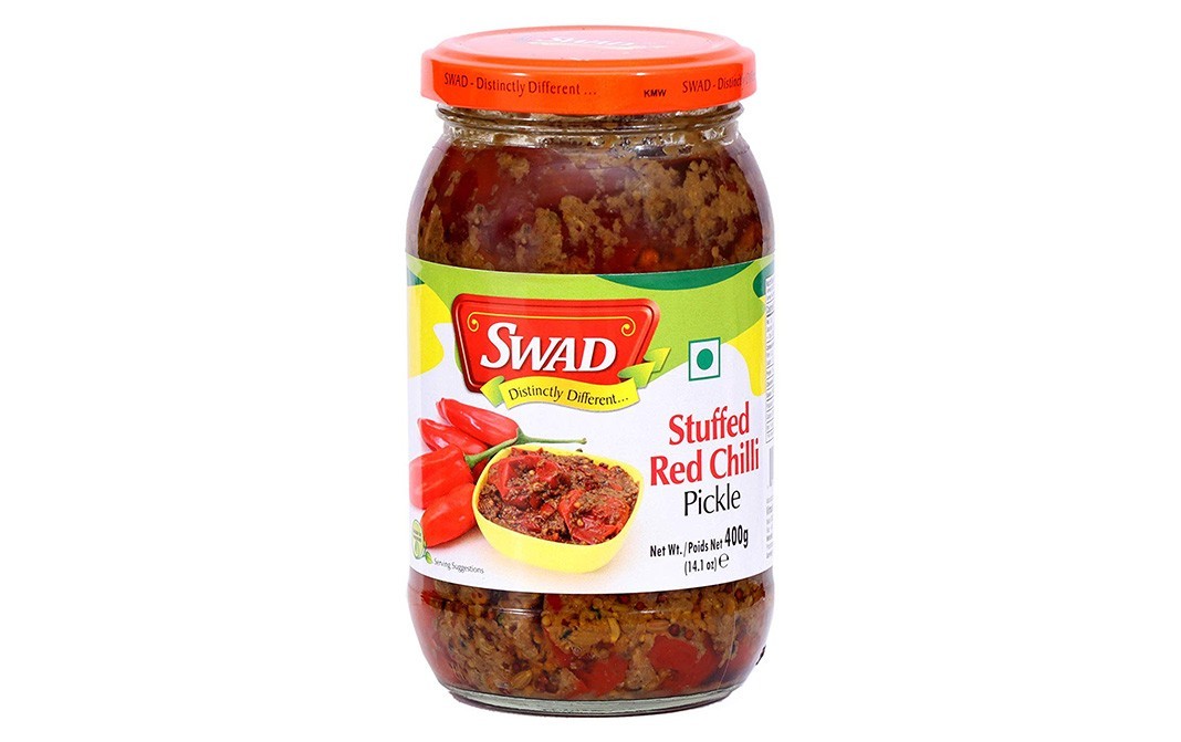 Swad Stuffed Red Chilli Pickle   Glass Jar  400 grams